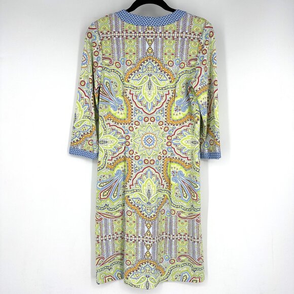 J. McLaughlin Bright Paisley 3/4 Sleeve Shift Dress Catalina Cloth Small - Picture 5 of 8